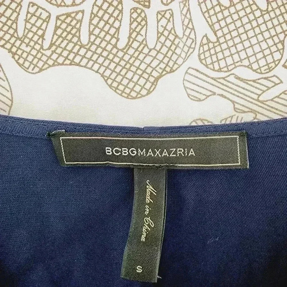 BCBGMaxAzria Draped Neckline Tab sleeve Shift Dress Navy Blue S - Picture 4 of 8